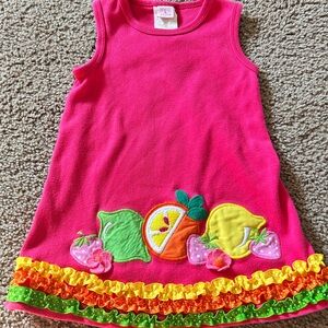 Vibrant Pink Kids Casual Dress with Fruit Appliqué 2010 vintage
